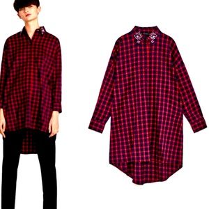 ❤️ Zara Plaid Rhinestone Dress Shirt Small
